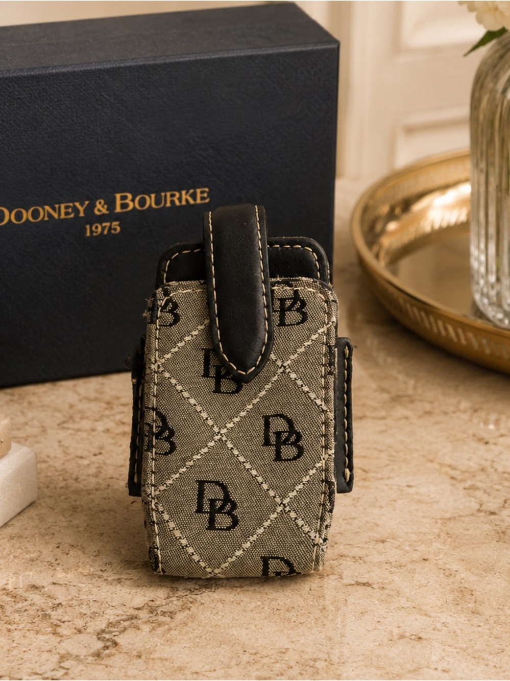 Dooney &‎ Bourke Signature Monogram Canvas Mini Tech Case Brown Black OS